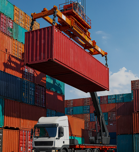 Shipping containers at a logistics terminal.