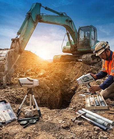 Mining exploration equipment operating at a project site