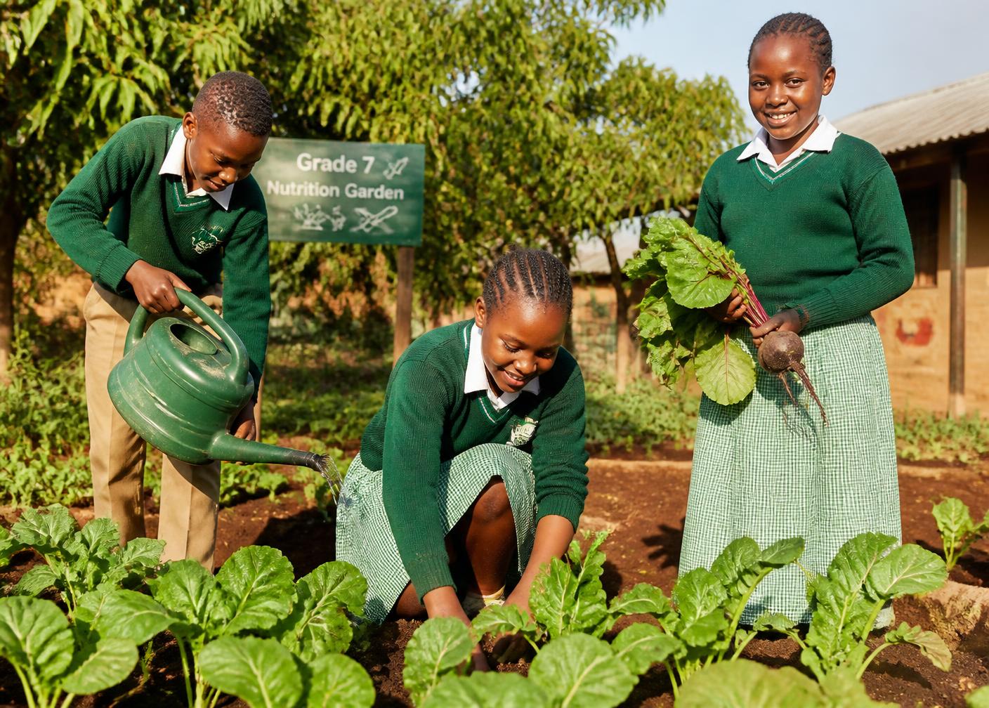 Students tending the school garden