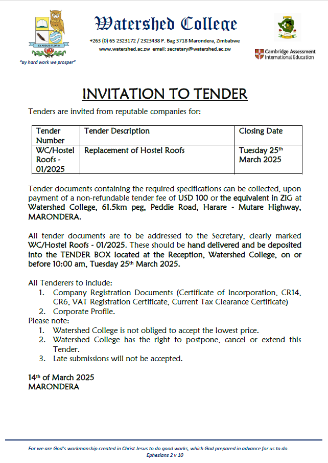 Tender: Replacement of Hostel Roofs