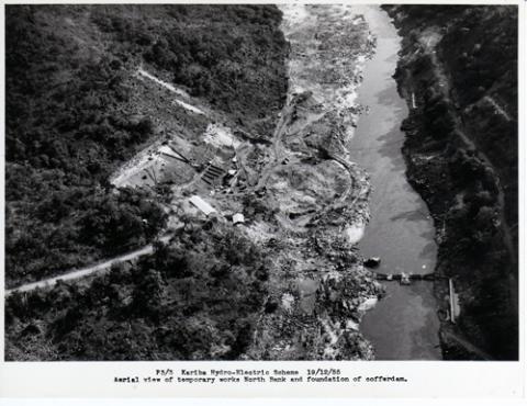 Aerial view of temporary works North Bank & foundation of cofferdam