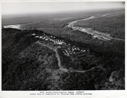 Aerial view of Cementation Co. European Camp looking upstream