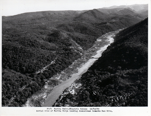 Aerial view of Kariba Gorge looking downstream towards Dam Site
